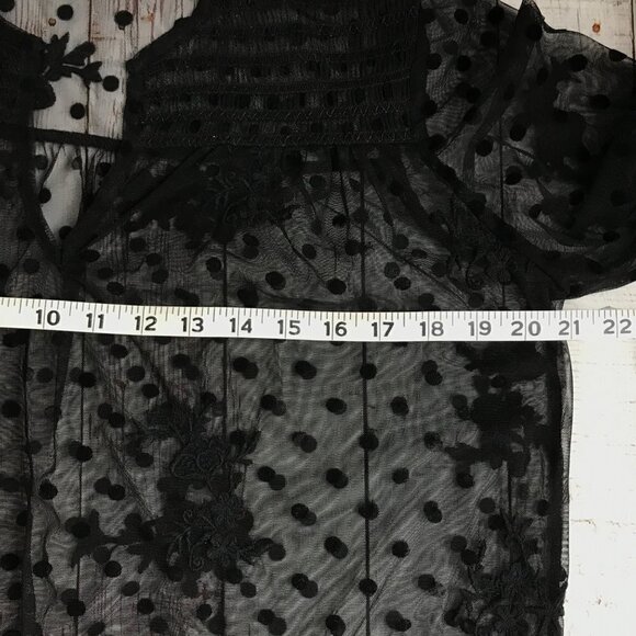 Zara Black Sheer Mesh Polka Dot/Floral Embroidery Midi Dress  Size Medium - Picture 8 of 9
